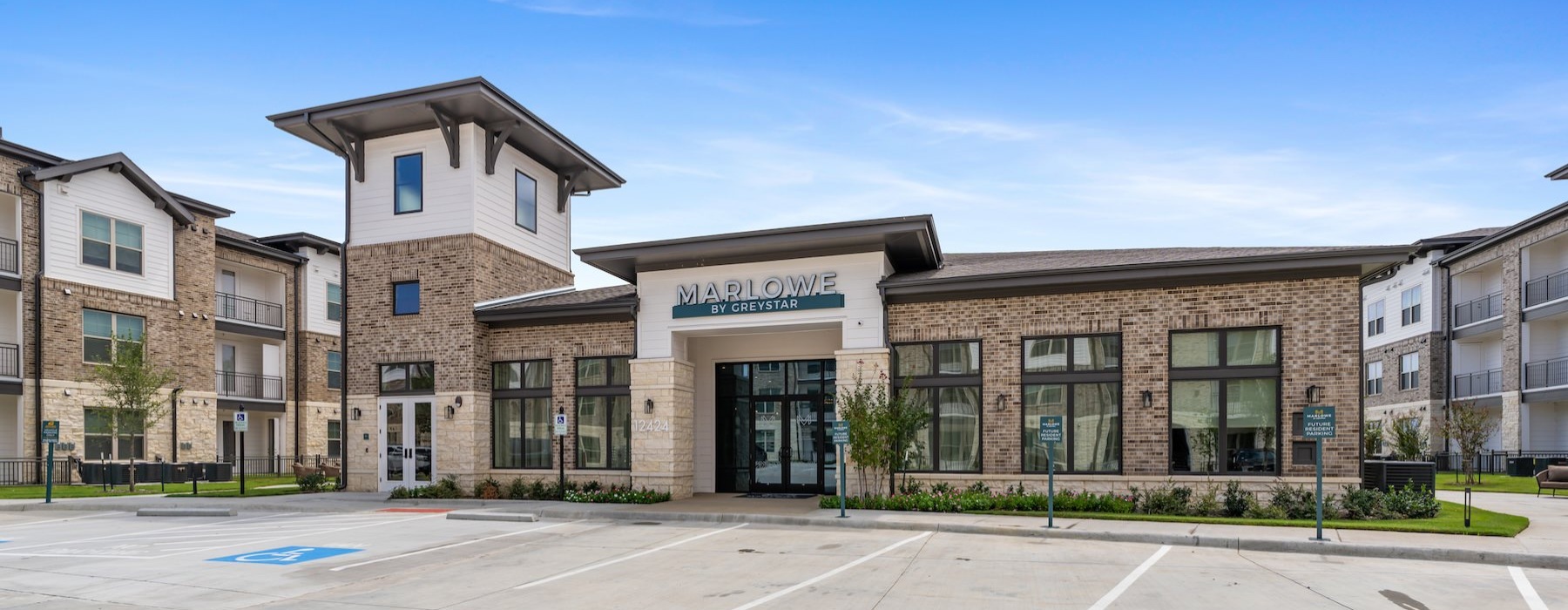a building with a parking lot